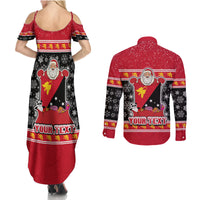 Custom Papua New Guinea Christmas Couples Matching Summer Maxi Dress and Long Sleeve Button Shirts Santa With Flag Of PNG Polynesian Tribal Xmas Vibe LT03 - Polynesian Pride