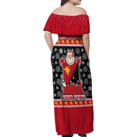 Custom Papua New Guinea Christmas Family Matching Off Shoulder Maxi Dress and Hawaiian Shirt Santa With Flag Of PNG Polynesian Tribal Xmas Vibe LT03 - Polynesian Pride