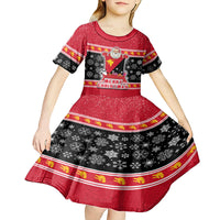 Custom Papua New Guinea Christmas Kid Short Sleeve Dress Santa With Flag Of PNG Polynesian Tribal Xmas Vibe LT03 - Polynesian Pride