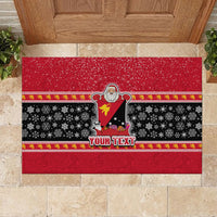 Custom Papua New Guinea Christmas Rubber Doormat Santa With Flag Of PNG Polynesian Tribal Xmas Vibe LT03 - Polynesian Pride