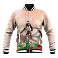 Woman Polynesian Tattoos Baseball Jacket Tropical Flower - Peach Fuzz Color