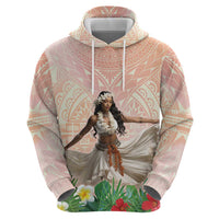 Woman Polynesian Tattoos Hoodie Tropical Flower - Peach Fuzz Color