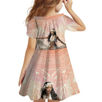 Woman Polynesian Tattoos Kid Short Sleeve Dress Tropical Flower - Peach Fuzz Color