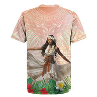 Woman Polynesian Tattoos Rugby Jersey Tropical Flower - Peach Fuzz Color