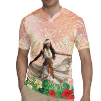 Woman Polynesian Tattoos Rugby Jersey Tropical Flower - Peach Fuzz Color