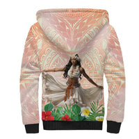 Woman Polynesian Tattoos Sherpa Hoodie Tropical Flower - Peach Fuzz Color