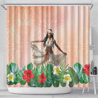 Woman Polynesian Tattoos Shower Curtain Tropical Flower - Peach Fuzz Color