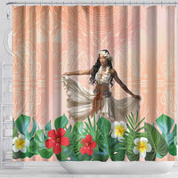 Woman Polynesian Tattoos Shower Curtain Tropical Flower - Peach Fuzz Color