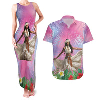 Woman Polynesian Tattoos Couples Matching Tank Maxi Dress and Hawaiian Shirt Tropical Flower - Sweets Vibrant Color LT03 Vibrant Gradient - Polynesian Pride