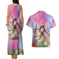 Woman Polynesian Tattoos Couples Matching Tank Maxi Dress and Hawaiian Shirt Tropical Flower - Sweets Vibrant Color LT03 - Polynesian Pride