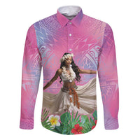 Woman Polynesian Tattoos Family Matching Mermaid Dress and Hawaiian Shirt Tropical Flower - Sweets Vibrant Color LT03 Dad's Shirt - Long Sleeve Vibrant Gradient - Polynesian Pride