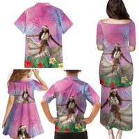 Woman Polynesian Tattoos Family Matching Puletasi and Hawaiian Shirt Tropical Flower - Sweets Vibrant Color LT03 - Polynesian Pride