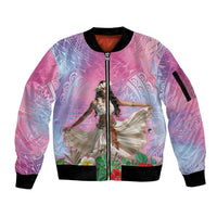Woman Polynesian Tattoos Sleeve Zip Bomber Jacket Tropical Flower - Sweets Vibrant Color LT03 Unisex Vibrant Gradient - Polynesian Pride