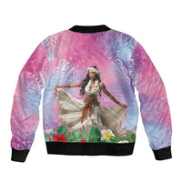 Woman Polynesian Tattoos Sleeve Zip Bomber Jacket Tropical Flower - Sweets Vibrant Color LT03 - Polynesian Pride
