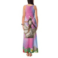 Woman Polynesian Tattoos Tank Maxi Dress Tropical Flower - Sweets Vibrant Color