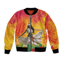 Woman Polynesian Tattoos Bomber Jacket Tropical Flower - Vibrant Hot Color LT03 Unisex Vibrant Gradient - Polynesian Pride
