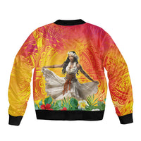 Woman Polynesian Tattoos Bomber Jacket Tropical Flower - Vibrant Hot Color LT03 - Polynesian Pride