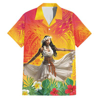 Woman Polynesian Tattoos Family Matching Mermaid Dress and Hawaiian Shirt Tropical Flower - Vibrant Hot Color LT03 Dad's Shirt - Short Sleeve Vibrant Gradient - Polynesian Pride