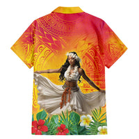 Woman Polynesian Tattoos Family Matching Mermaid Dress and Hawaiian Shirt Tropical Flower - Vibrant Hot Color LT03 - Polynesian Pride