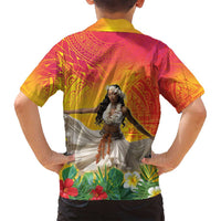 Woman Polynesian Tattoos Family Matching Puletasi and Hawaiian Shirt Tropical Flower - Vibrant Hot Color LT03 - Polynesian Pride