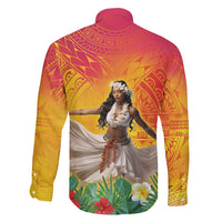 Woman Polynesian Tattoos Family Matching Tank Maxi Dress and Hawaiian Shirt Tropical Flower - Vibrant Hot Color