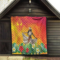 Woman Polynesian Tattoos Quilt Tropical Flower - Vibrant Hot Color LT03 - Polynesian Pride