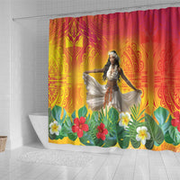 Woman Polynesian Tattoos Shower Curtain Tropical Flower - Vibrant Hot Color