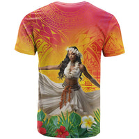 Woman Polynesian Tattoos T Shirt Tropical Flower - Vibrant Hot Color