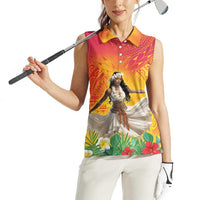 Woman Polynesian Tattoos Women Sleeveless Polo Shirt Tropical Flower - Vibrant Hot Color LT03 - Polynesian Pride