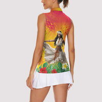 Woman Polynesian Tattoos Women Sleeveless Polo Shirt Tropical Flower - Vibrant Hot Color LT03 - Polynesian Pride