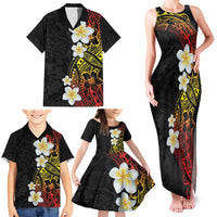 Plumeria Family Matching Tank Maxi Dress and Hawaiian Shirt Polynesian Tribal Frangipani Sunset
