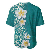 Plumeria Baseball Jersey Polynesian Tribal Frangipani Teal
