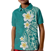 Plumeria Kid Polo Shirt Polynesian Tribal Frangipani Teal