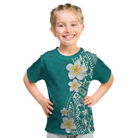 Plumeria Kid T Shirt Polynesian Tribal Frangipani Teal