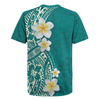 Plumeria Rugby Jersey Polynesian Tribal Frangipani Teal