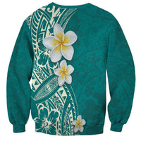 Plumeria Sweatshirt Polynesian Tribal Frangipani Teal
