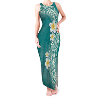 Plumeria Tank Maxi Dress Polynesian Tribal Frangipani Teal
