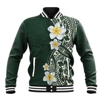 Plumeria Baseball Jacket Polynesian Tribal Frangipani Green