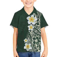 Plumeria Family Matching Puletasi and Hawaiian Shirt Polynesian Tribal Frangipani Green LT03 Son's Shirt Green - Polynesian Pride