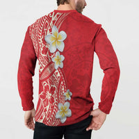 Plumeria Button Sweatshirt Polynesian Tribal Frangipani Red