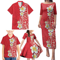 Plumeria Family Matching Puletasi and Hawaiian Shirt Polynesian Tribal Frangipani Red LT03 - Polynesian Pride