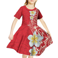 Plumeria Kid Short Sleeve Dress Polynesian Tribal Frangipani Red