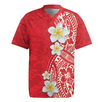 Plumeria Rugby Jersey Polynesian Tribal Frangipani Red