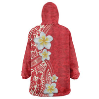 Plumeria Wearable Blanket Hoodie Polynesian Tribal Frangipani Red