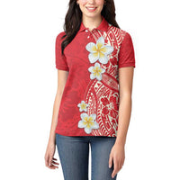 Plumeria Women Polo Shirt Polynesian Tribal Frangipani Red