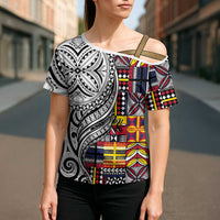 Niue Hiapo and Maori Decoration Tattoos Cross Shoulder Shirt - Polynesian Pride