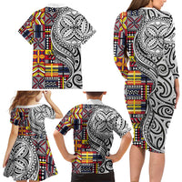 Niue Hiapo and Maori Decoration Tattoos Family Matching Long Sleeve Bodycon Dress and Hawaiian Shirt - Polynesian Pride
