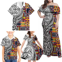 Niue Hiapo and Maori Decoration Tattoos Family Matching Off Shoulder Maxi Dress and Hawaiian Shirt - Polynesian Pride