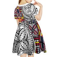 Niue Hiapo and Maori Decoration Tattoos Kid Short Sleeve Dress - Polynesian Pride