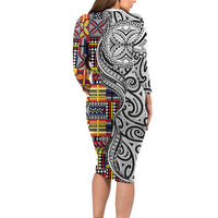 Niue Hiapo and Maori Decoration Tattoos Long Sleeve Bodycon Dress - Polynesian Pride